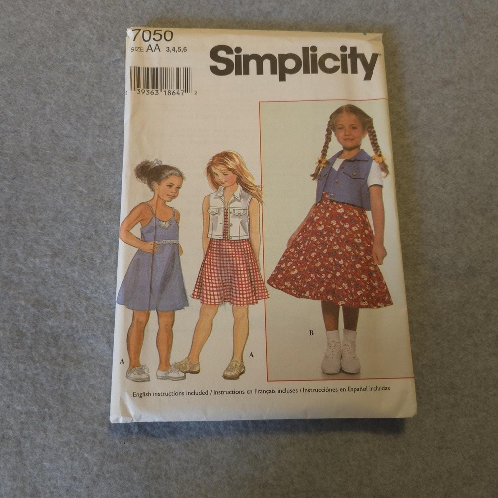 Simplicity 7050 Girls Dress & Skirt Pattern Size 3 4 5 6 Vintage 90s Easy Summer